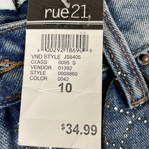 NWT Rue 21 Women Shortie Denim Jean Shorts SZ 10 Jewels Distressed High Rise - Picture 4 of 11